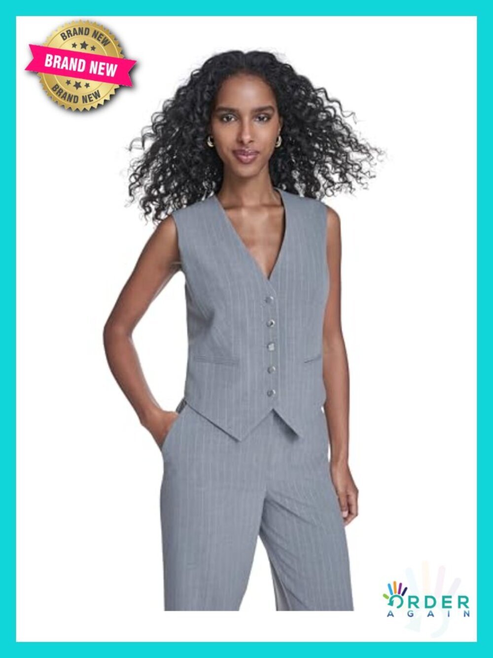 Women's Front Button Sleeveless V Neck Vest - Polyester/Rayon/Spandex